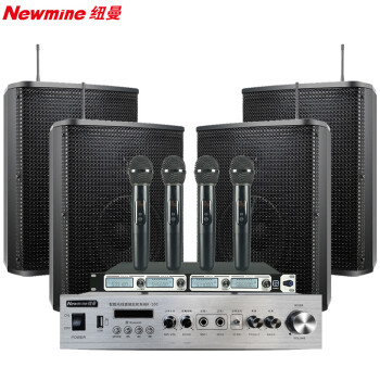 纽曼（Newmine）无线会议室音响套装 有源功放麦克风办公室音箱设备全套免布线8英寸一拖四+四麦克风