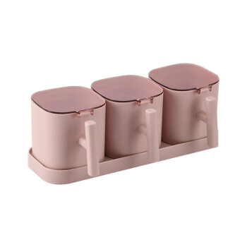 希娣恩 组合调味盒调料罐 厨房用品带盖料盒盐罐调味品家用带勺收纳盒 粉色*3