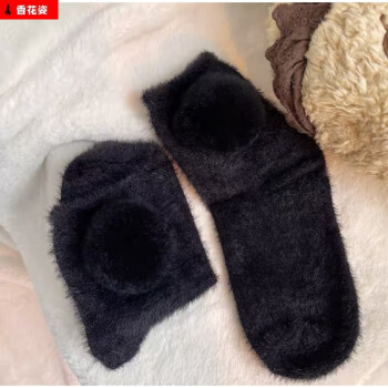 袜子女秋冬保暖毛绒袜植绒蝴蝶结濑兔毛中筒袜可爱雪地袜柔软家居袜单