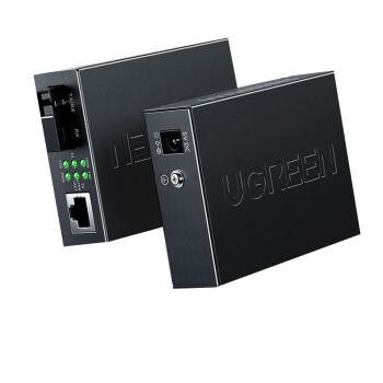 绿联（UGREEN）百兆单模单纤光纤收发器 光电转换器 SC接口电信级远距离网络传输器 两只装 0-20KM 80168