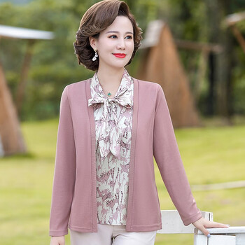 俞兆林中老年女装假两件针织打底衫妈妈装春秋洋气长袖t恤女yt21cd0