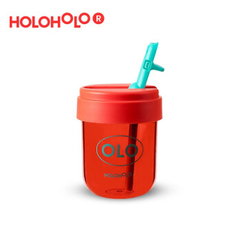 holoholo便携吸管杯 高颜值透明水杯男女成人儿童随行杯Tritan材质杯子咖啡杯礼物礼品 西瓜红300ML