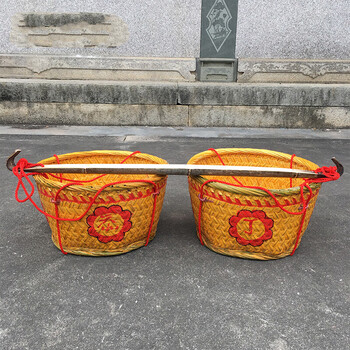 仟佰家竹制品竹编收纳篮竹篓竹篮子储物筐婚庆竹篮箩筐t0323单个竹筐