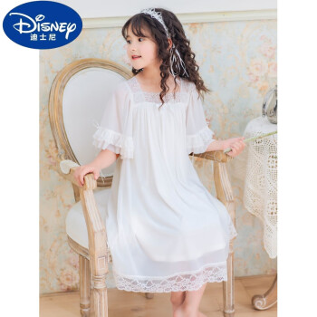 disney迪士尼官方同款女童短袖宫廷睡裙中大童网纱蕾丝公主睡衣夏宽松
