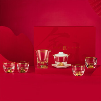 个杯堂 金山茶具套装水晶玻璃功夫茶器 甜白瓷八件套
