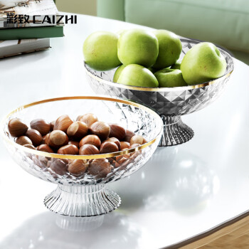 彩致（CAIZHI）高脚沥水果盘家用客厅零食盘干果糖果盘金边钻石纹果盘透明CZ6776