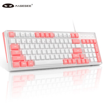 MageGee GT860 舒适按压薄膜键盘 机械手感有线键盘 96键RGB背光键盘 笔记本台式电脑键盘 粉白色拼装