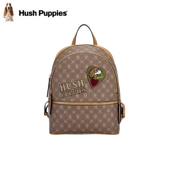 暇步士（Hush Puppies）双肩包女经典老花包包女包可爱背包女大容量电脑包书包 卡其色