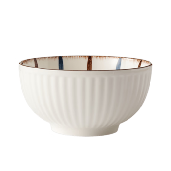 贺川屋 陶瓷碗釉下彩4.5英寸米饭碗日式创意面碗6只微波炉可用 优雅线条