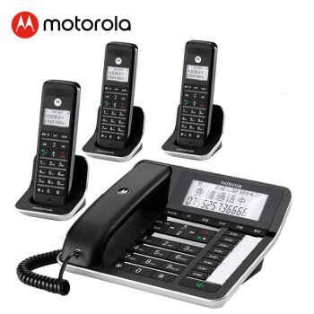 摩托罗拉（Motorola）数字无绳录音电话机 无线座机子母机一拖三 办公家用 通话录音 可扩展子机C7001C（黑色）