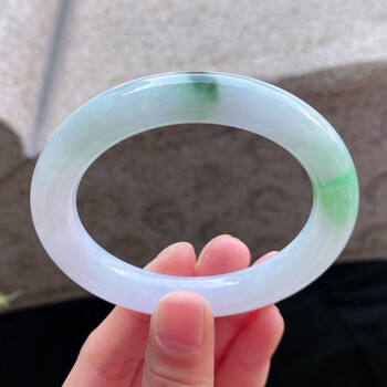 绿翠天成女士翡翠手镯圈口555宽104厚98冰种飘绿圆条高端玉镯缅甸天然