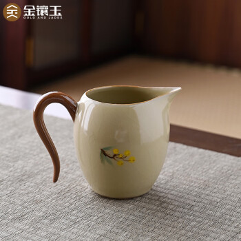 金镶玉公道杯功夫茶具配件防烫分茶器 可养开片手绘豆黄美人公道杯