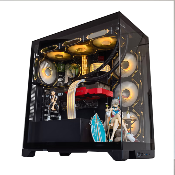 玩嘉 棱镜PRO 黑色 ATX电脑海景房机箱台式机 双面玻璃/无A柱全透款/U3+Type-C/支持240/280/360水冷