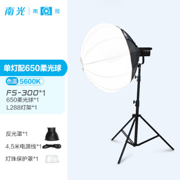南冠 南光FS-300/300B双色温直播led补光灯 人像柔光拍摄灯 视频录制摄影摄像灯 FS-300+65柔光球+灯架 商用
