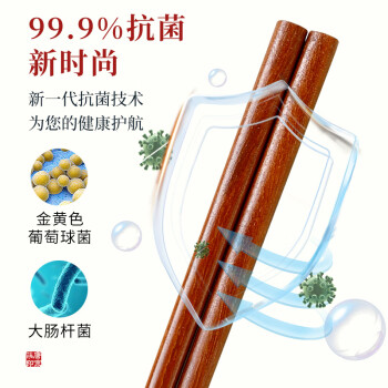 唐宗筷筷子木质原木家用实木筷子抗菌率99.9%红樱檀木10双装TK20-5951