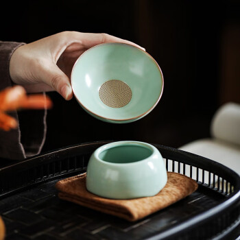 茶艺贵族优选汝窑青云茶漏陶孔一体茶叶过滤网茶具配件陶瓷茶隔茶滤