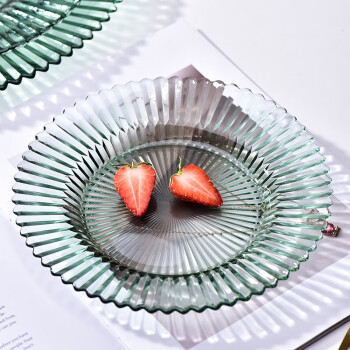 祥源美（XIANGYUANMEI）玻璃甜品盘 折纸纹透明果盘 高档西餐垫盘点心盘 小号21.9*2.2cm