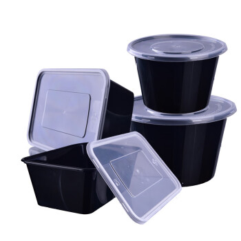 畅宝森 一次性餐盒 PP塑料餐盒大口盆2000ml带盖黑色 90套/箱 