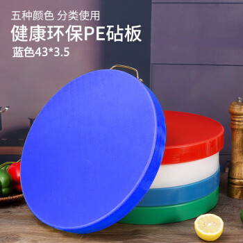 Homeglen圆形塑料砧板菜板占板粘板刀板菜墩案板菜板 蓝色带把手43*3.5