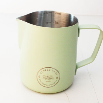 焙印咖啡杯拉花缸咖啡拉花杯304不锈钢奶泡杯350ML抹茶绿