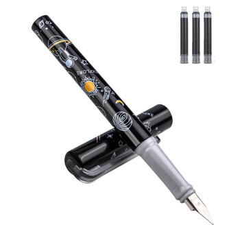 得力中国航天练字钢笔A933（EF明尖-黑色墨囊-笔杆颜色随机)