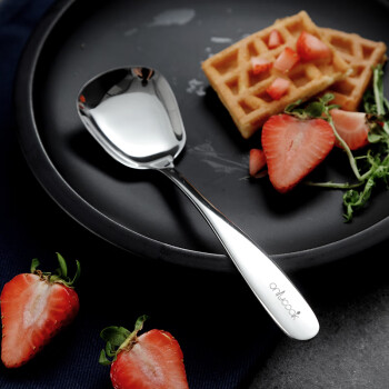 onlycook家用勺子304不锈钢方头平底勺餐具儿童勺汤匙汤勺分餐勺-大号