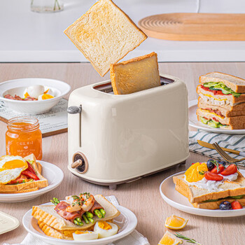 小熊（Bear）面包机 多士炉早餐烤吐司机 烤三明治面包片2片家用多功能轻食机 6档烘烤带防尘盖DSL-C02K8 RY