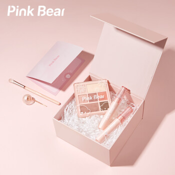 Pink Bear樱花礼盒【唇釉（B130、B414）+七色眼影03】含贺卡发卡眼影刷