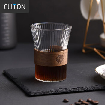 CLITON挂耳咖啡杯日式竖纹防烫玻璃杯子茶杯家用高颜值拿铁大容量浓缩杯