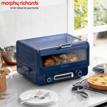 morphy richards电烤箱家用小型烘焙煎烤一体多功能锅台式蛋糕烤箱 MR8800 电烤箱 轻奢蓝标配（煎烤盘+烤架）