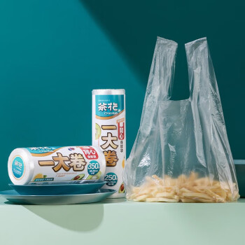 茶花手提式食品袋分装袋一次性塑料袋 350只一大卷背心保鲜袋L 304016
