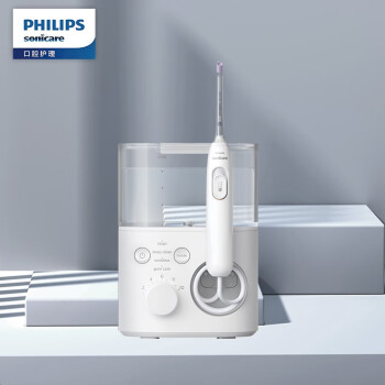 飞利浦（PHILIPS）家用台式冲牙器 洗牙器水牙线四向水流科技4种洁齿模式10级洁齿力度 水魔方白色 HX3911/41