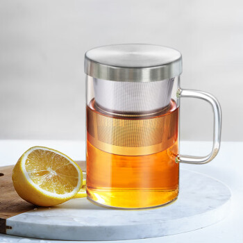 绿珠 480ml玻璃茶杯 茶水分离男女士大容量耐热过滤花茶水杯子A1041-a
