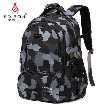 Edison双肩包男士休闲大容量背包旅行出差商务电脑包 迷彩黑 E28-1