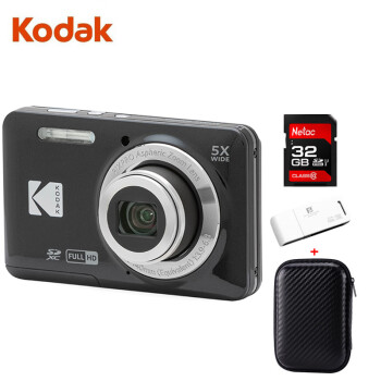 柯达（Kodak）FZ55 数码相机 1635万 2.7“屏 5光变 28mm广角 1080P高清 黑色套装（相机+32G卡+读卡器+包）