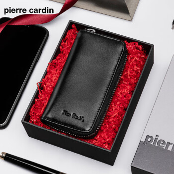 皮尔卡丹(pierre cardin)男士牛皮钥匙包头层牛皮简约商务多功能汽车拉链锁匙扣 J8A909-173001A黑色
