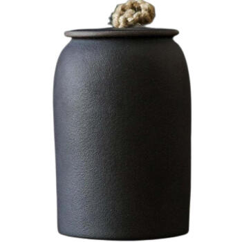 水墨当清复古陶瓷茶叶罐粗陶罐茶叶桶陶瓷罐 哑光黑-直柱型茶叶罐