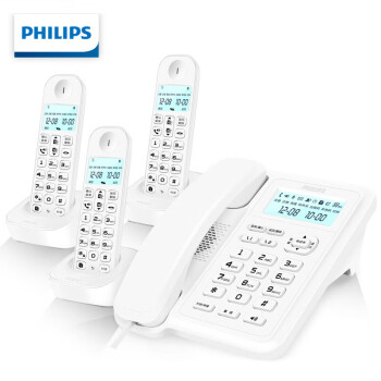 飞利浦（PHILIPS）数字无绳电话机 无线座机 子母机 办公家用 信号覆盖广 屏幕白色背光 DCTG167一拖三白色