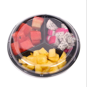 Homeglen 一次性水果盒塑料分格沙拉拼盘透明有盖 300克2分格黑100套