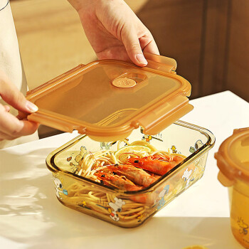 史努比（SNOOPY）玻璃保鲜盒微波炉耐热饭盒上班族学生带饭便当餐盒900ML琥珀棕