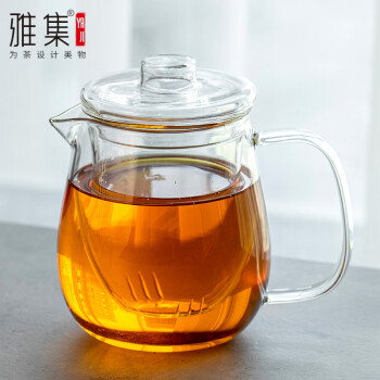 雅集玻璃水滴壶泡茶壶耐高温加厚茶壶茶具玻璃内胆过滤茶水壶900ml