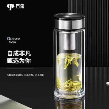 万象（WANXIANG）玻璃杯V48L商务礼盒装茶杯带滤网双层水杯315ML车载商务办公杯