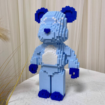 定制积木暴力熊爱心积木熊摆件模型高难度拼装礼物女孩子玩具蓝色小熊
