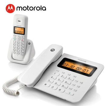 MOTOROLA C2601C数字无绳电话机 大屏背光无线座机子母机 办公家用双免提来电语音报号一键拨号一拖一 白色