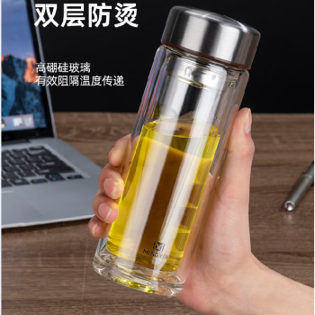 清水明霞高硼硅双层玻璃杯350毫升MX-1007-ST350 商务防烫泡茶杯