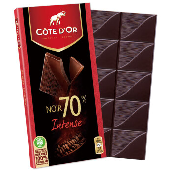 比利时进口克特多金象（Cote d'Or） 70%可可黑巧克力糖果儿童休闲零食排块装100g 六一儿童节礼物生日礼物