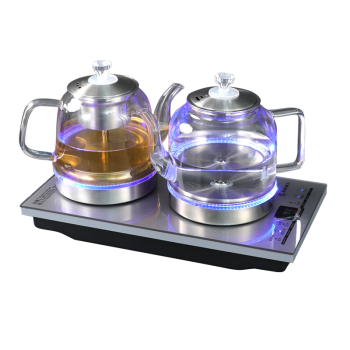友家铺子（Biooner）全自动底部双上水电热烧水壶玻璃烧水器家用办公茶台茶桌一体嵌入式电茶炉茶具套装 轻奢银三合一
