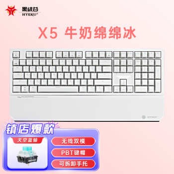 黑峡谷（Hyeku）X5 有线/无线2.4G双模机械键盘 108键PBT键帽 凯华BOX新轴 牛奶绵绵冰 天空蓝轴 附卡扣腕托