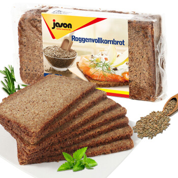 德国进口 捷森jason黑麦全麦面包500g/袋  早餐轻食吐司粗粮低脂无蔗糖食品健身代餐