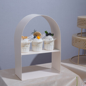 琶贝 白色拱门双层甜品台 生日蛋糕盘展示架下午茶点心托盘